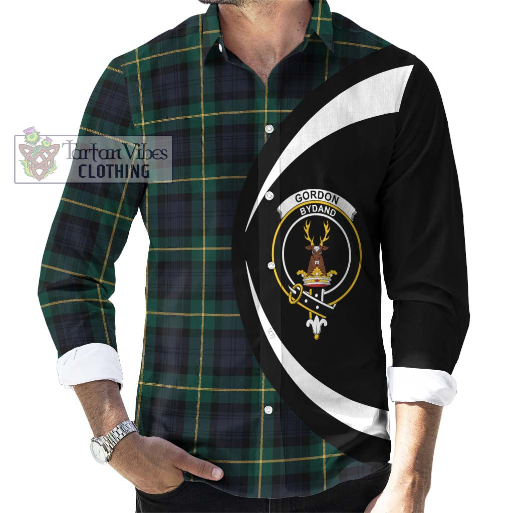 Gordon Old Tartan Long Sleeve Button Up with Family Crest Circle Style - Tartan Vibes Clothing