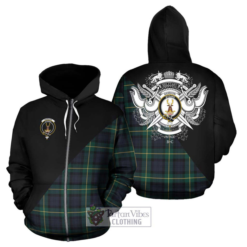 Gordon Old Tartan Hoodie with Family Crest and Military Logo Style - Tartanvibesclothing Shop