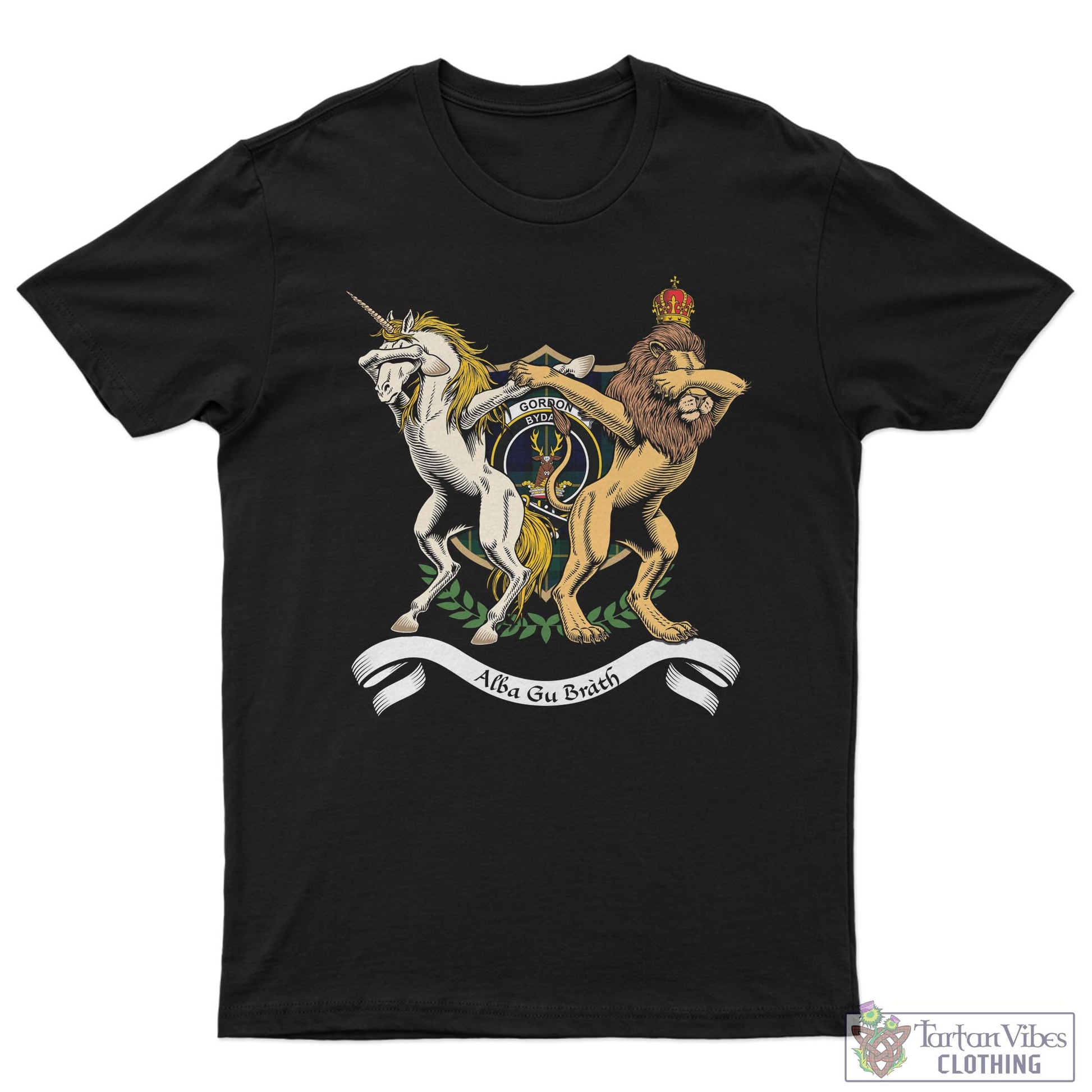 Tartan Vibes Clothing Gordon Old Family Crest Cotton Men's T-Shirt with Scotland Royal Coat Of Arm Funny Style