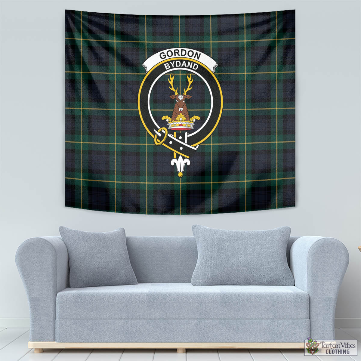 Tartan Vibes Clothing Gordon Old Tartan Tapestry Wall Hanging and Home Decor for Room with Family Crest