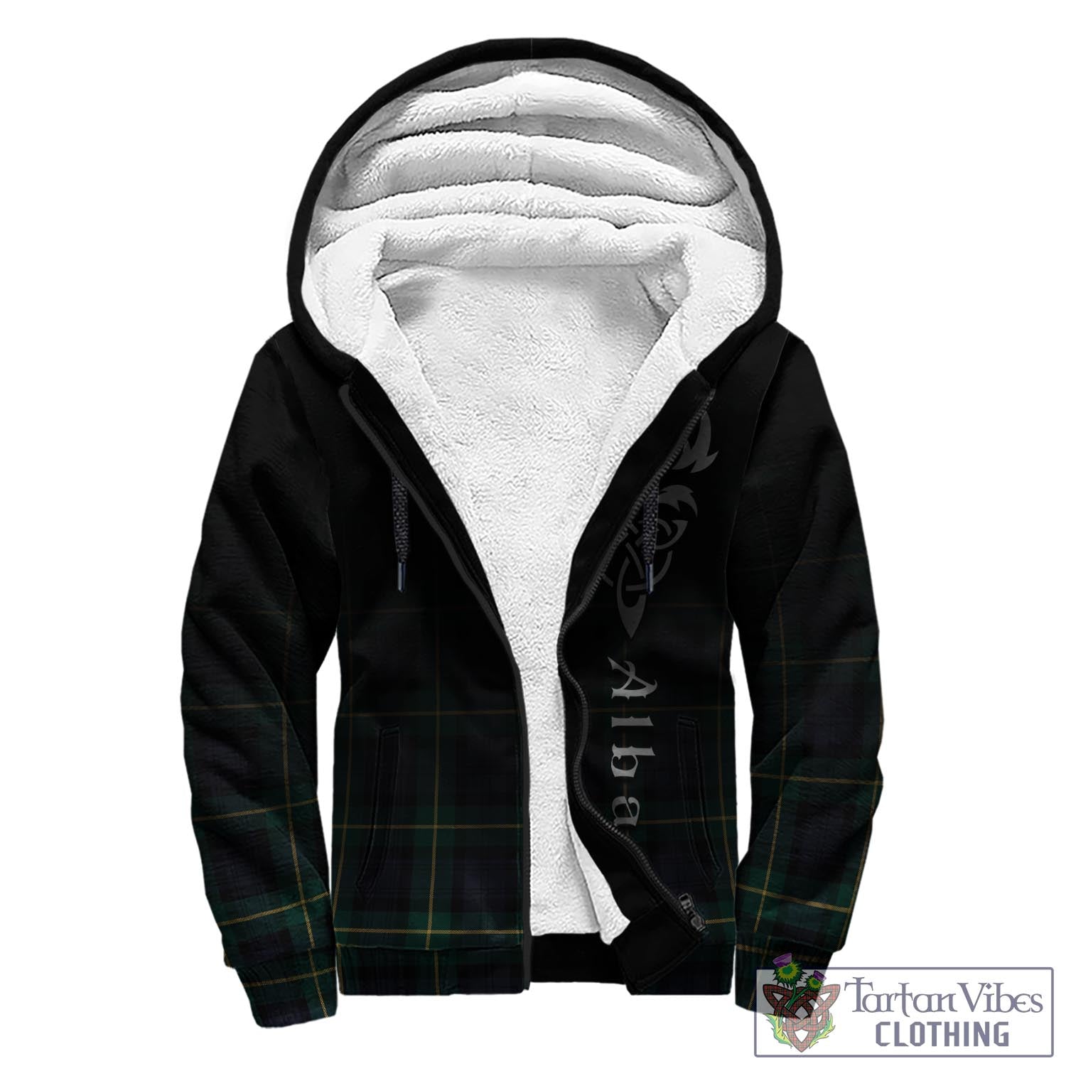 Tartan Vibes Clothing Gordon Old Tartan Sherpa Hoodie Featuring Alba Gu Brath Family Crest Celtic Inspired