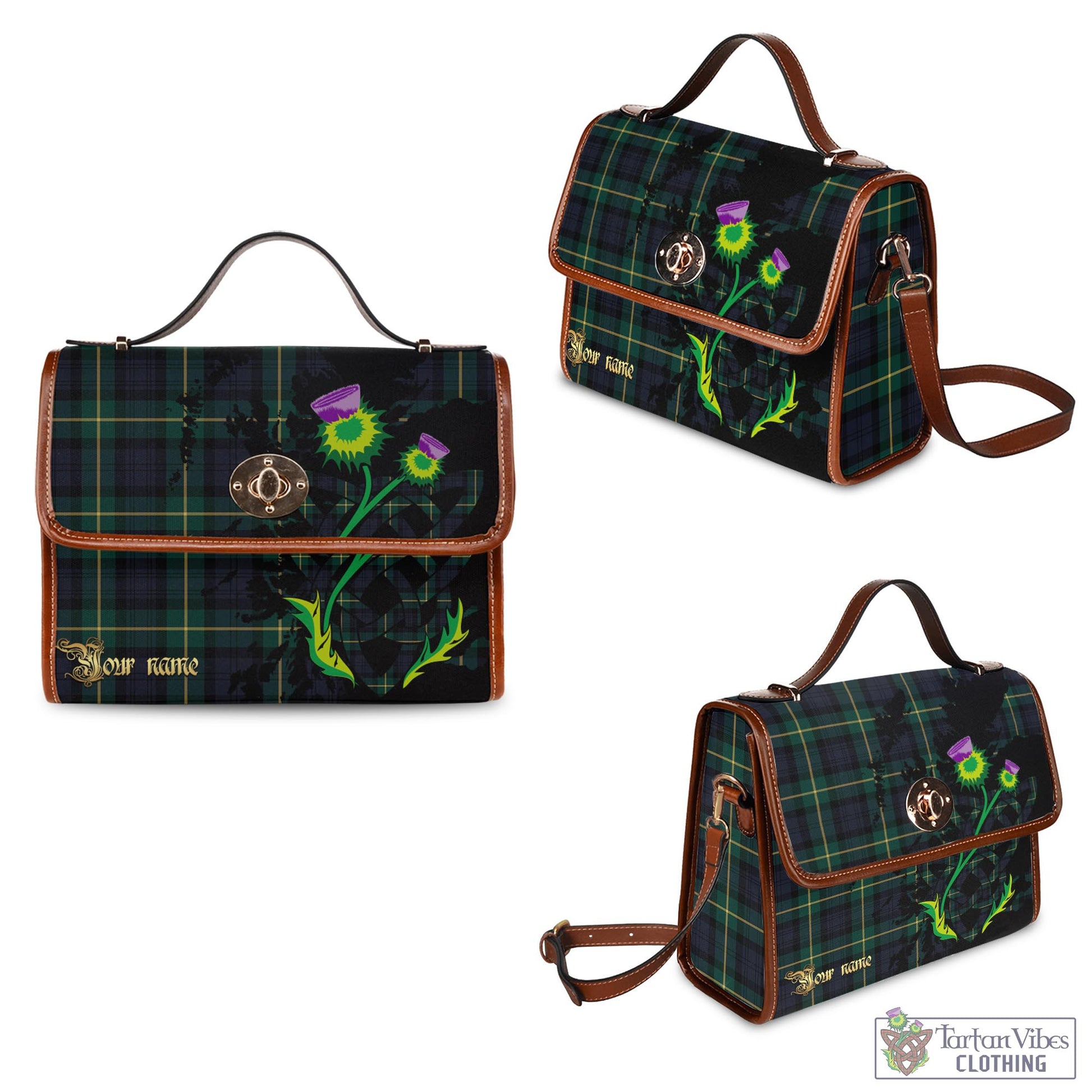 Tartan Vibes Clothing Gordon Old Tartan Waterproof Canvas Bag with Scotland Map and Thistle Celtic Accents