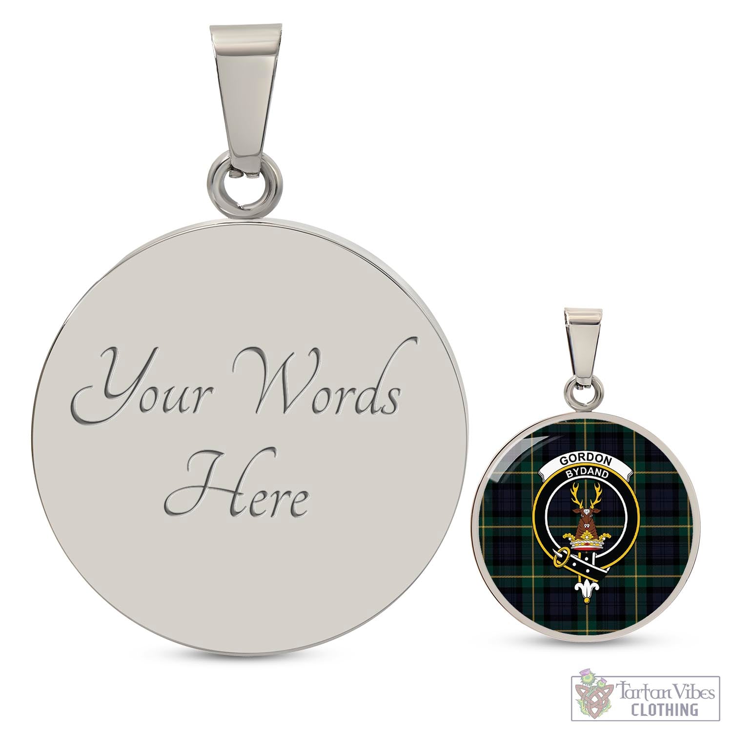 Tartan Vibes Clothing Gordon Old Tartan Circle Necklace with Family Crest