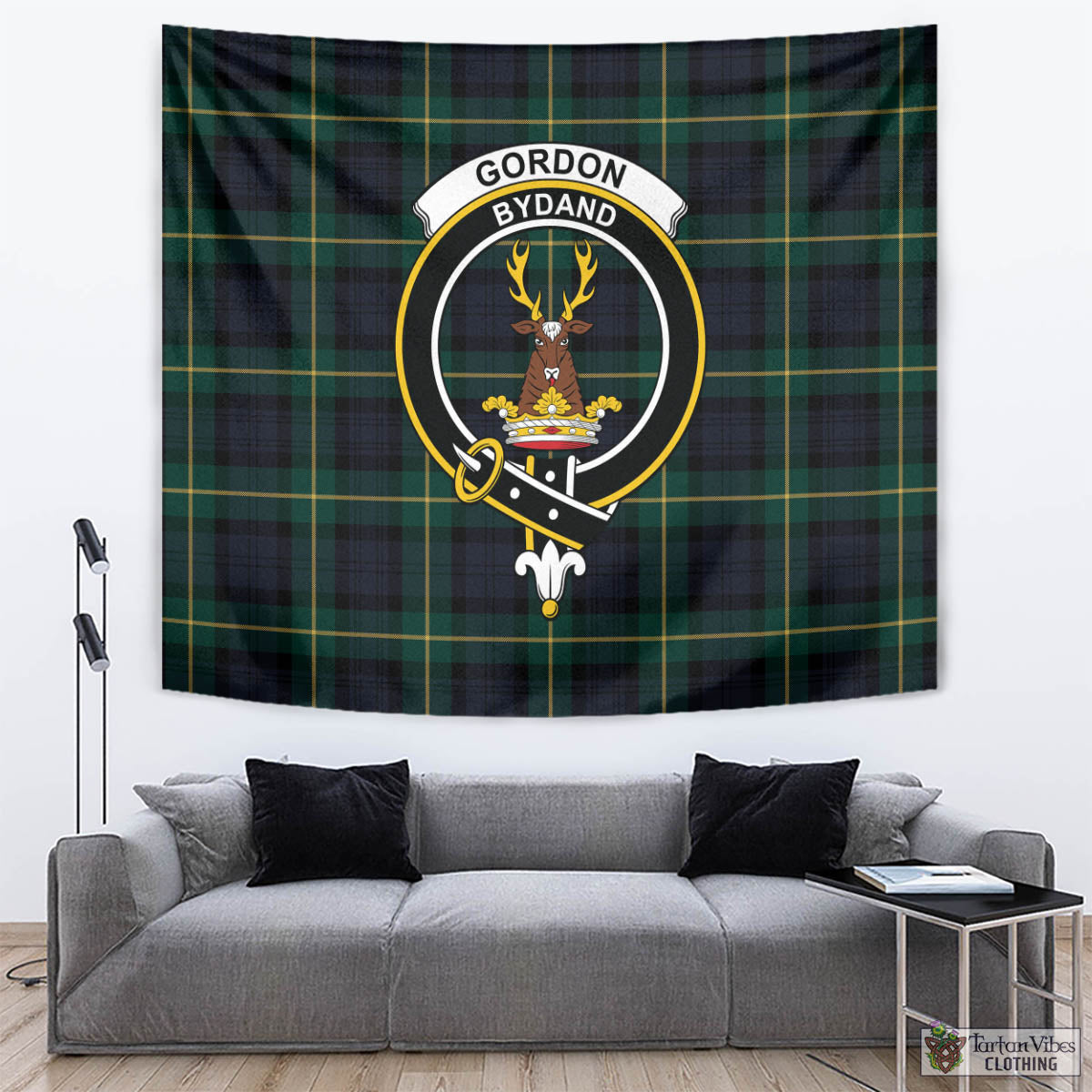 Tartan Vibes Clothing Gordon Old Tartan Tapestry Wall Hanging and Home Decor for Room with Family Crest