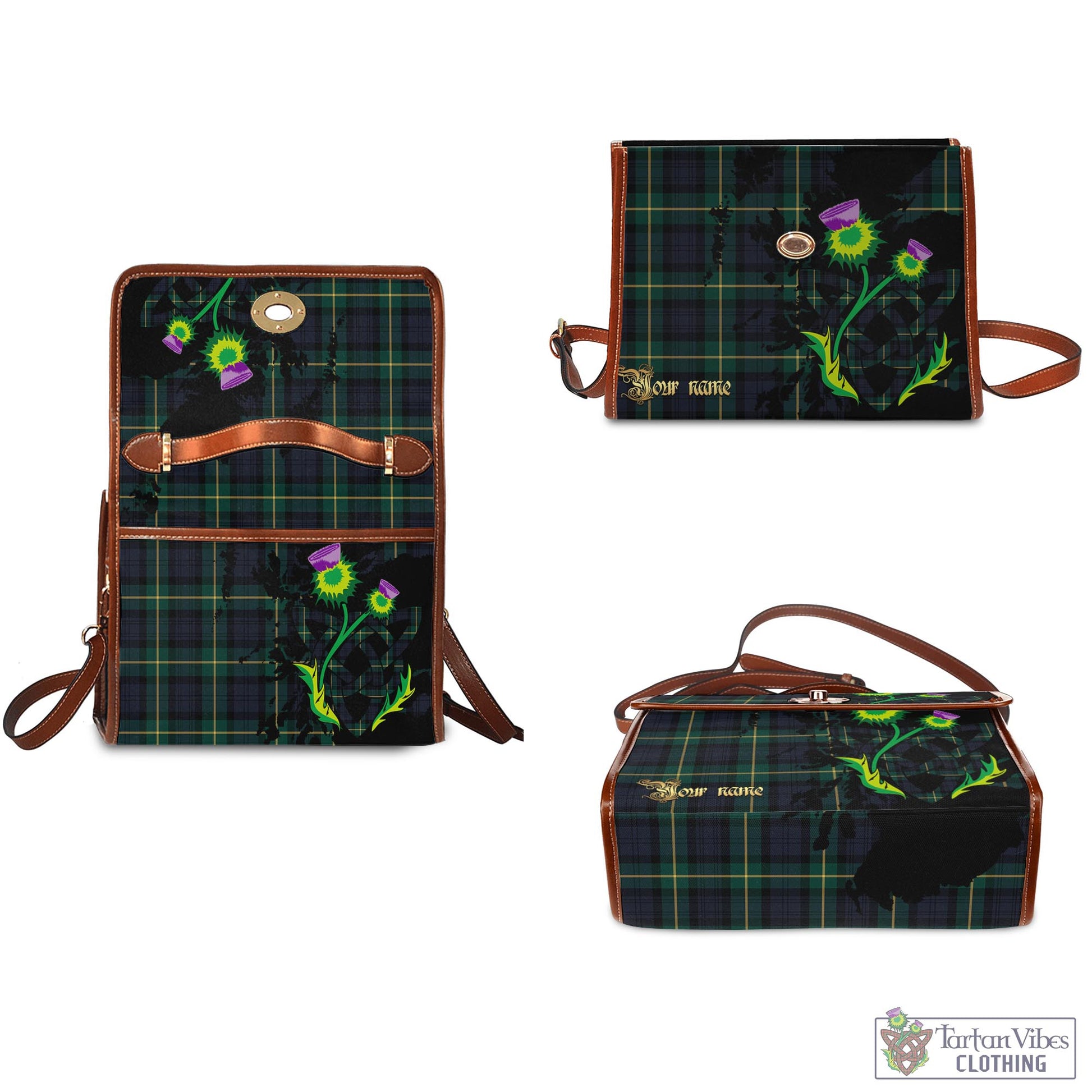 Tartan Vibes Clothing Gordon Old Tartan Waterproof Canvas Bag with Scotland Map and Thistle Celtic Accents