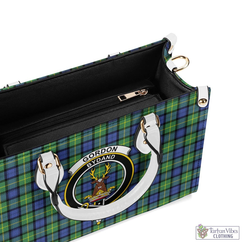 Tartan Vibes Clothing Gordon Old Ancient Tartan Luxury Leather Handbags with Family Crest