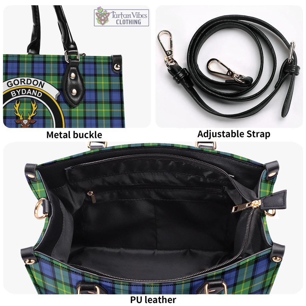 Tartan Vibes Clothing Gordon Old Ancient Tartan Luxury Leather Handbags with Family Crest