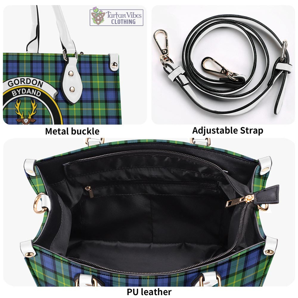 Tartan Vibes Clothing Gordon Old Ancient Tartan Luxury Leather Handbags with Family Crest