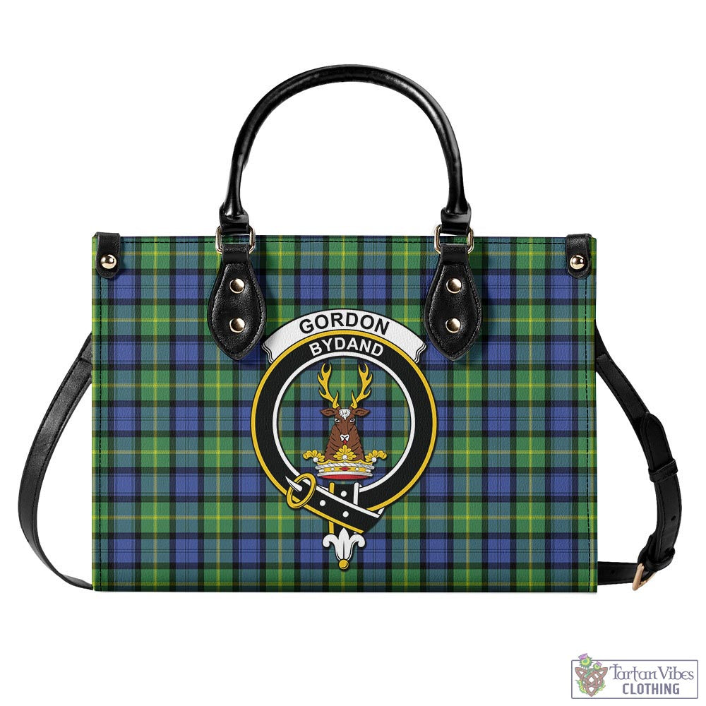 Tartan Vibes Clothing Gordon Old Ancient Tartan Luxury Leather Handbags with Family Crest