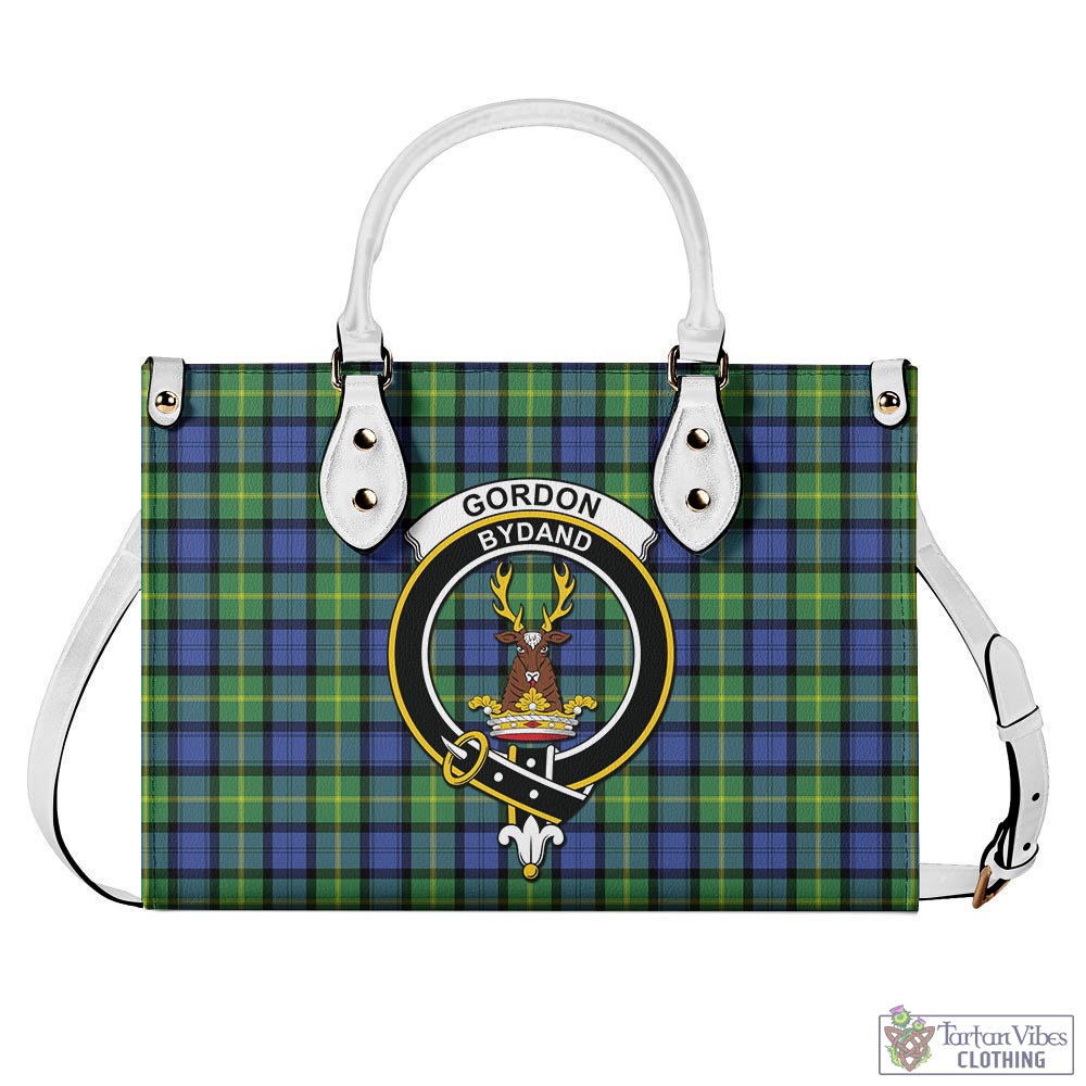 Tartan Vibes Clothing Gordon Old Ancient Tartan Luxury Leather Handbags with Family Crest