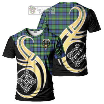 Gordon Old Ancient Tartan T-Shirt with Family Crest and Celtic Symbol Style