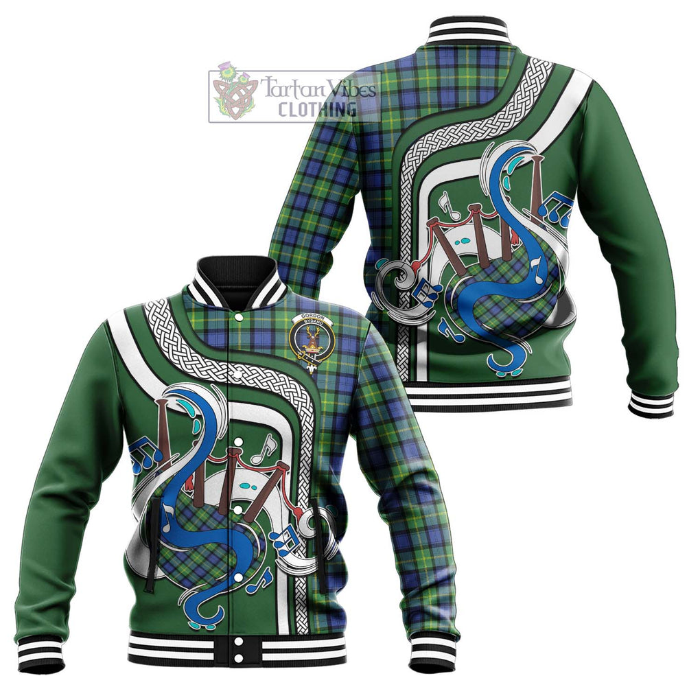 Tartan Vibes Clothing Gordon Old Ancient Tartan Baseball Jacket with Epic Bagpipe Style