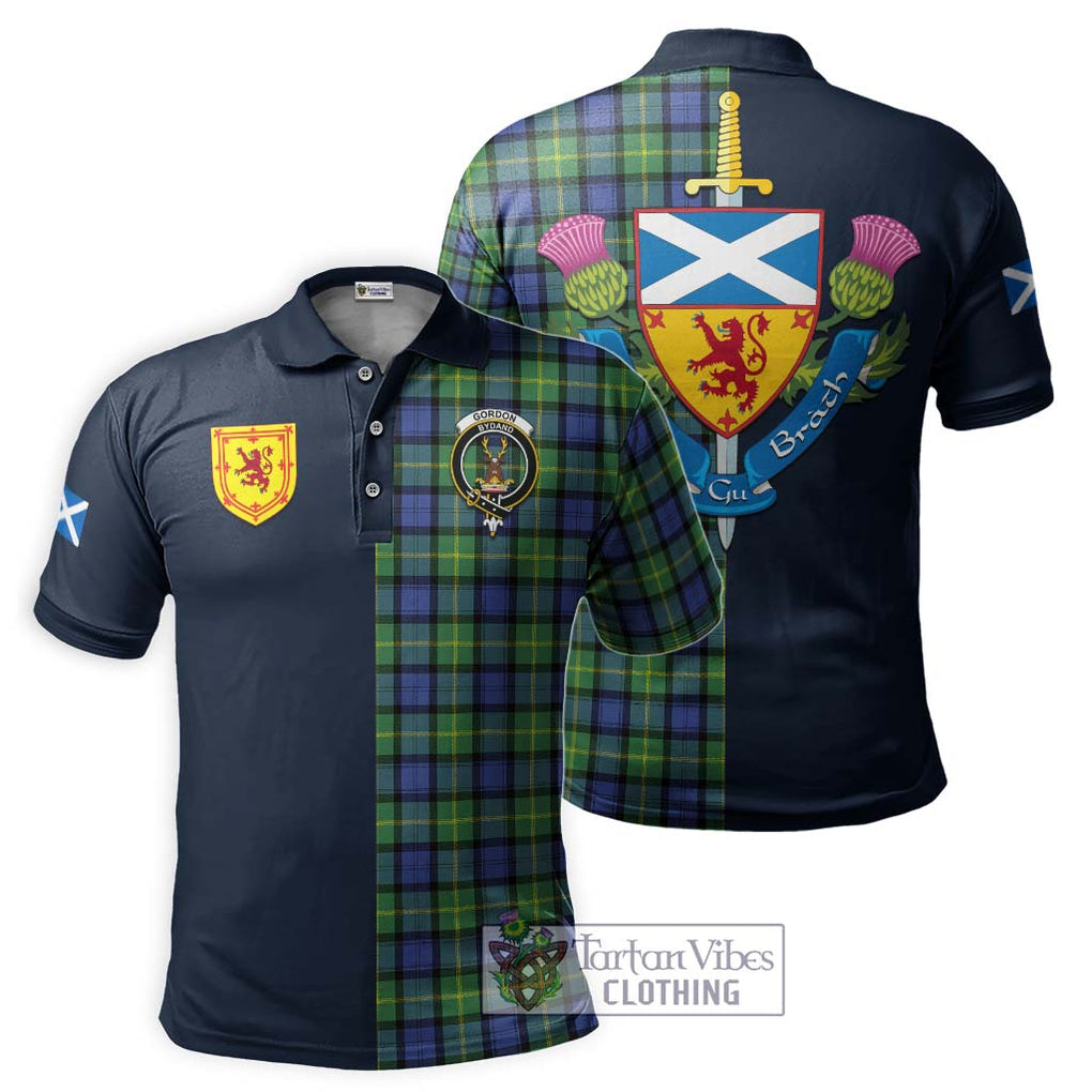 Tartan Vibes Clothing Gordon Old Ancient Tartan Polo Shirt with Scottish Lion Royal Arm Half Style