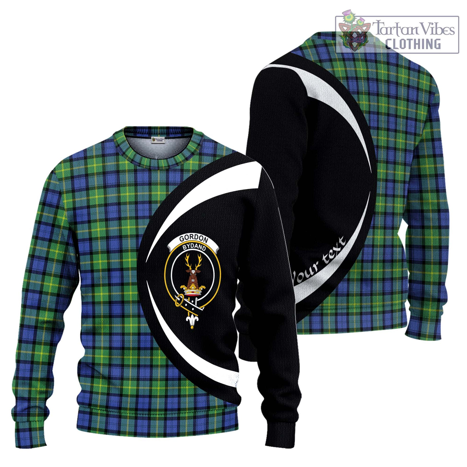 Gordon Old Ancient Tartan Ugly Sweater with Family Crest Circle Style Unisex - Tartan Vibes Clothing