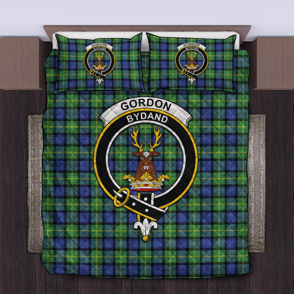 Gordon Old Ancient Tartan Quilt Bed Set with Family Crest Twin - Tartan Vibes Clothing