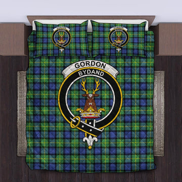 Gordon Old Ancient Tartan Quilt Bed Set with Family Crest