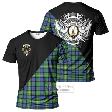 Gordon Old Ancient Tartan T-Shirt with Family Crest and Military Logo Style