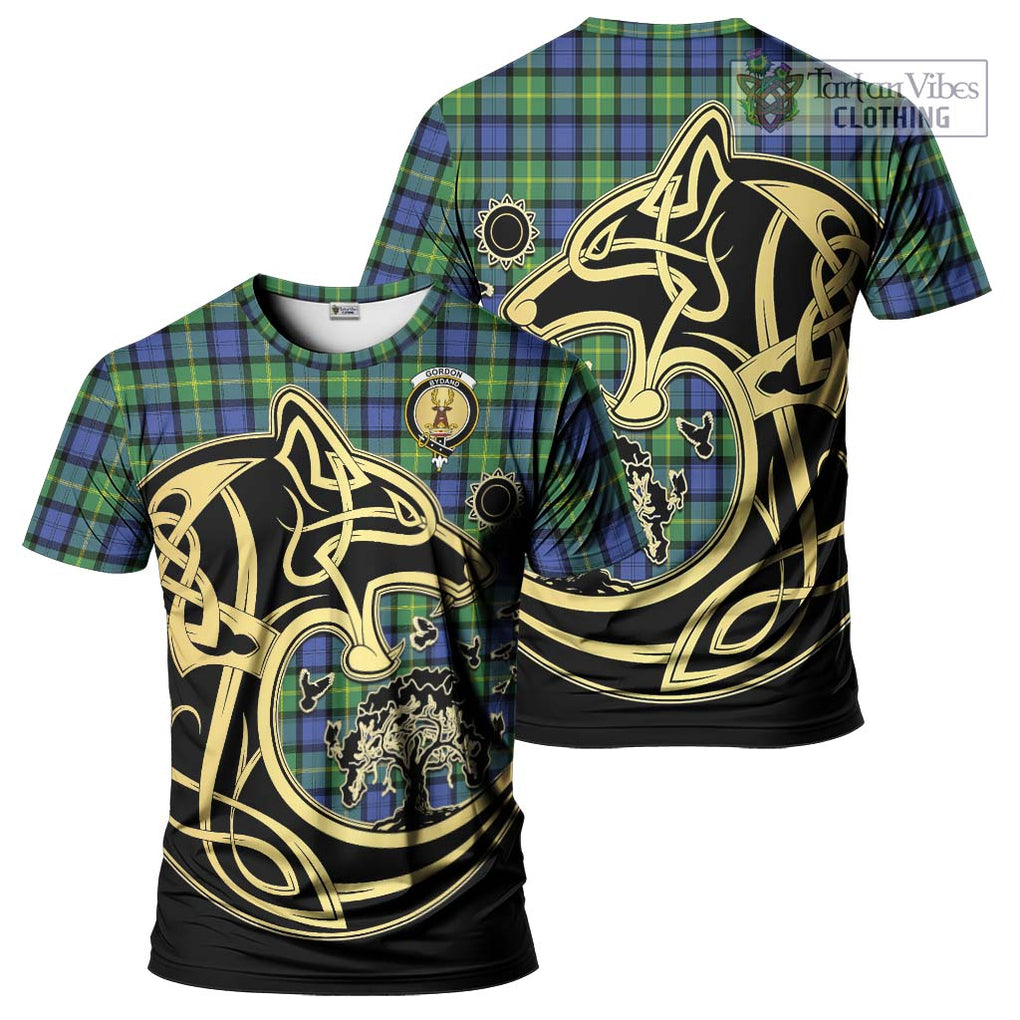 Gordon Old Ancient Tartan T-Shirt with Family Crest Celtic Wolf Style Kid's Shirt - Tartan Vibes Clothing