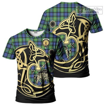 Gordon Old Ancient Tartan T-Shirt with Family Crest Celtic Wolf Style