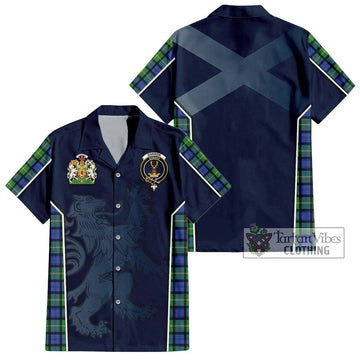 Gordon Old Ancient Tartan Short Sleeve Button Shirt with Family Crest and Lion Rampant Vibes Sport Style