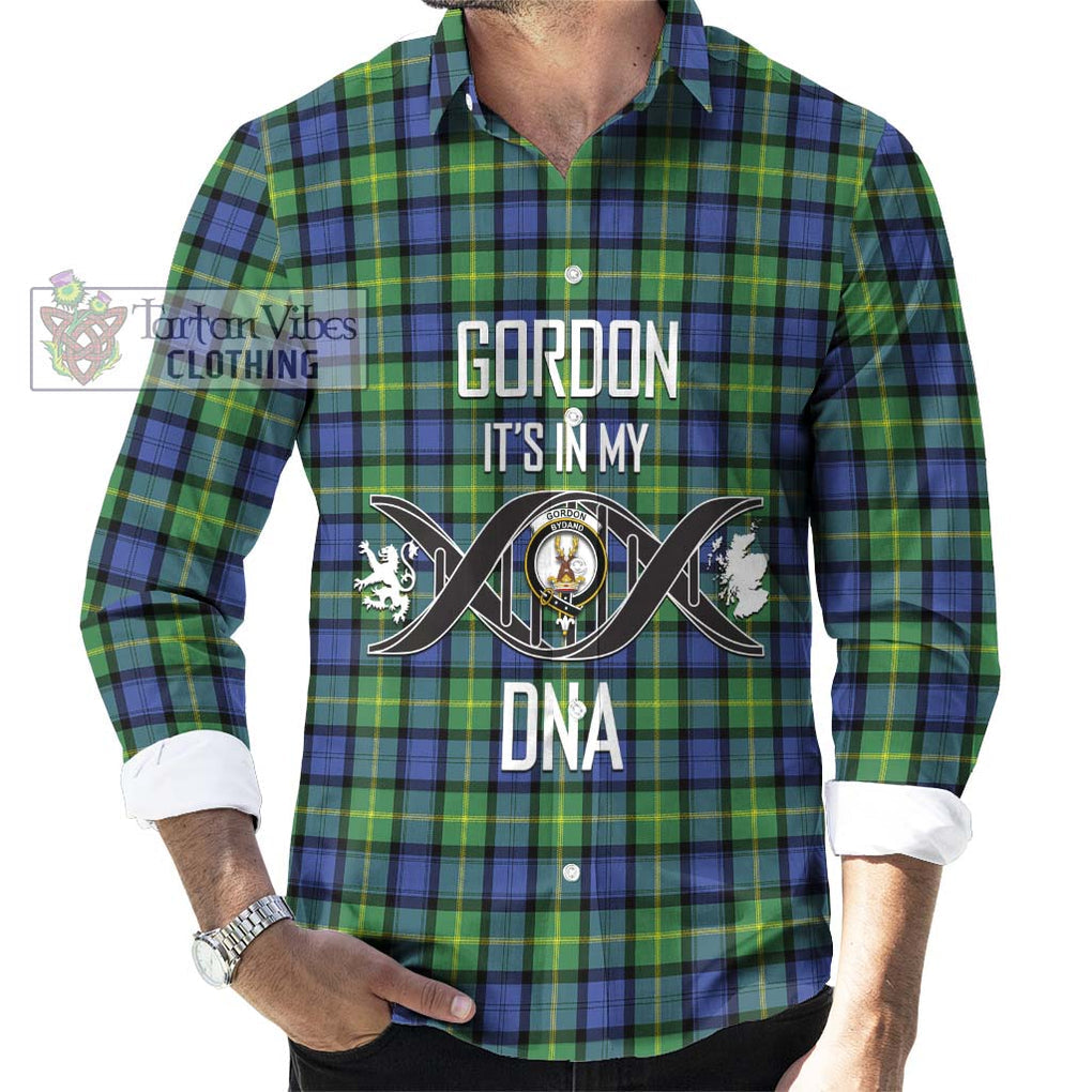 Gordon Old Ancient Tartan Long Sleeve Button Shirt with Family Crest DNA In Me Style Men's Shirt S - Tartanvibesclothing Shop