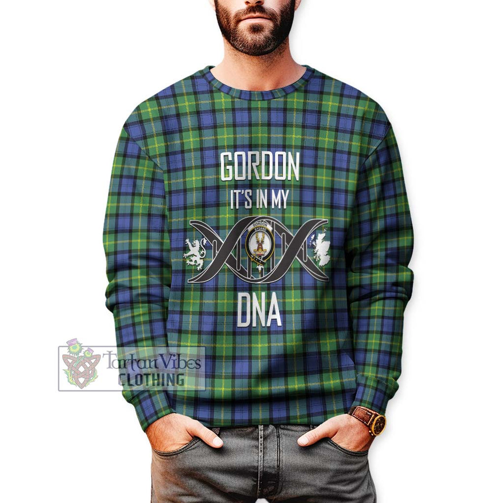 Gordon Old Ancient Tartan Sweatshirt with Family Crest DNA In Me Style Unisex - Tartanvibesclothing Shop