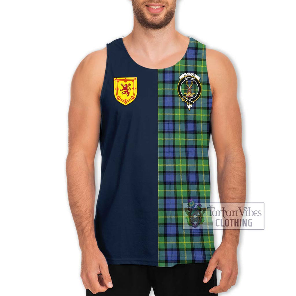 Tartan Vibes Clothing Gordon Old Ancient Tartan Men's Tank Top with Scottish Lion Royal Arm Half Style