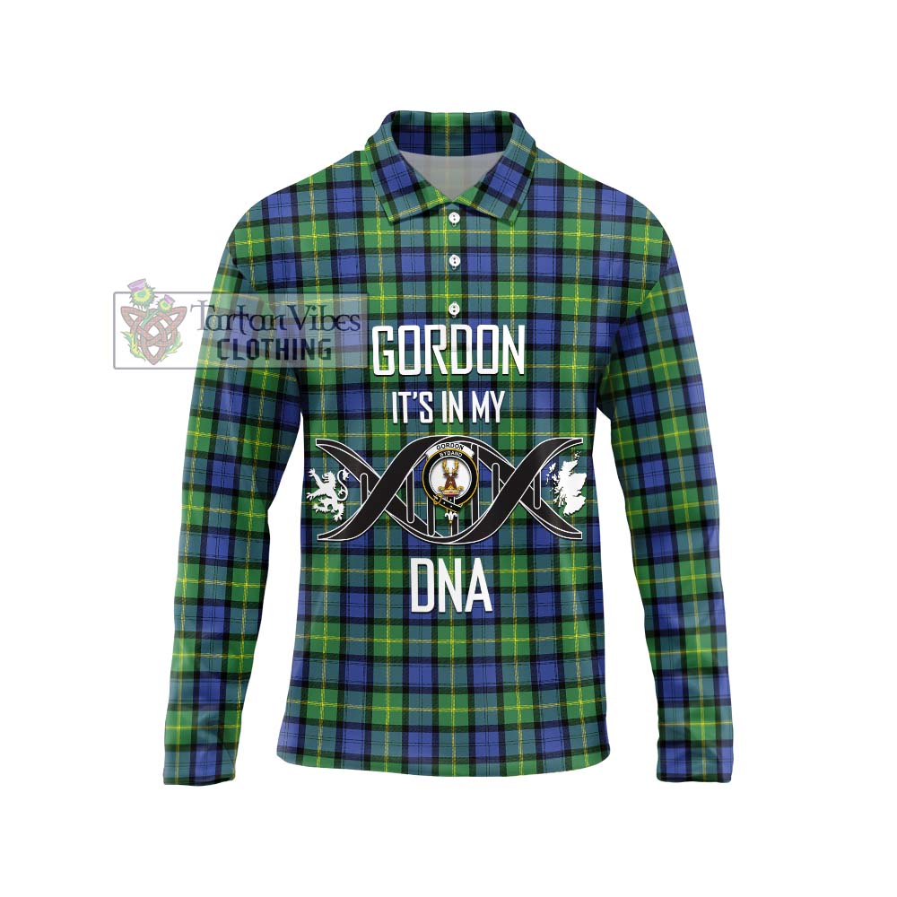 Gordon Old Ancient Tartan Long Sleeve Polo Shirt with Family Crest DNA In Me Style Unisex - Tartanvibesclothing Shop