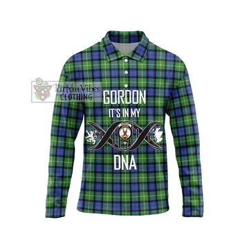 Gordon Old Ancient Tartan Long Sleeve Polo Shirt with Family Crest DNA In Me Style