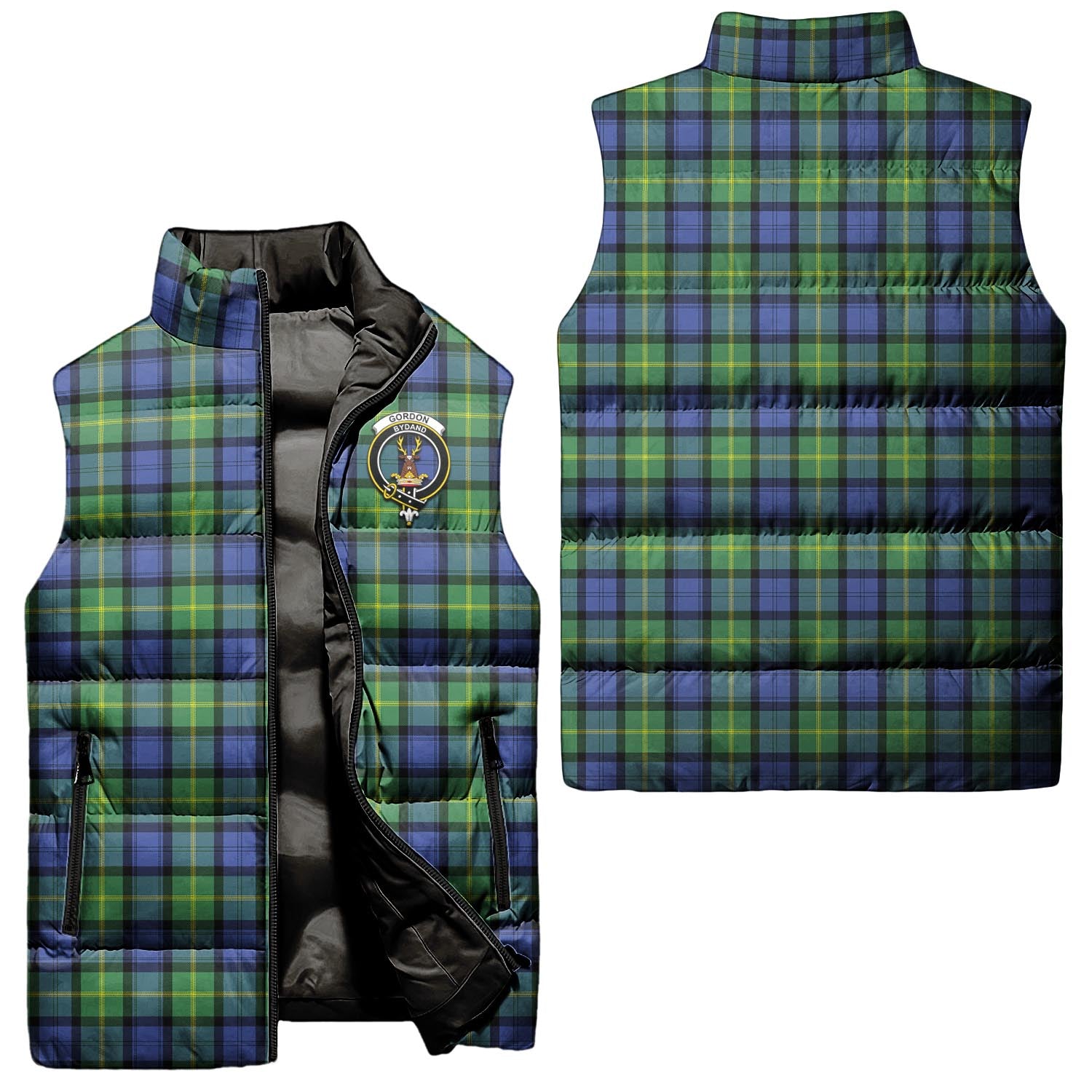 Gordon Old Ancient Tartan Sleeveless Puffer Jacket with Family Crest Unisex - Tartanvibesclothing