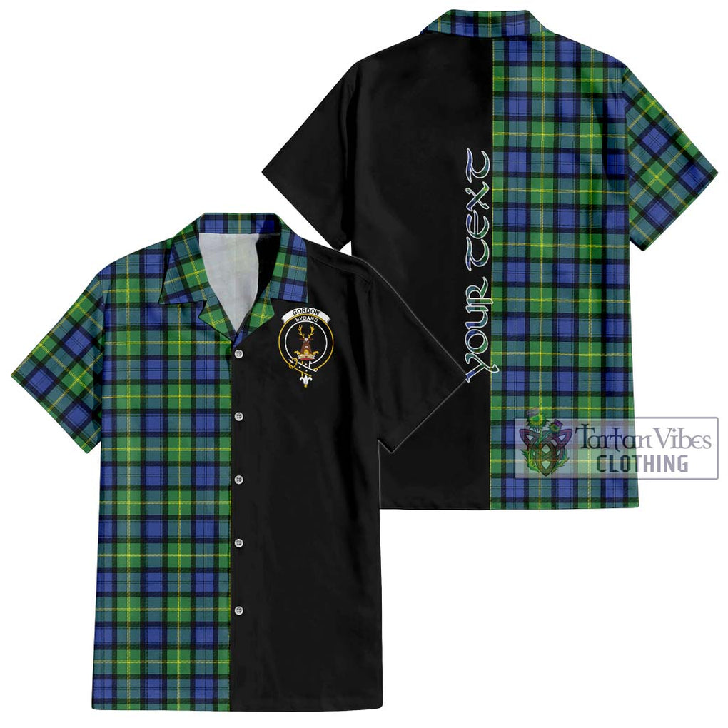 Gordon Old Ancient Tartan Short Sleeve Button Shirt with Family Crest and Half Of Me Style Kid - Tartanvibesclothing Shop