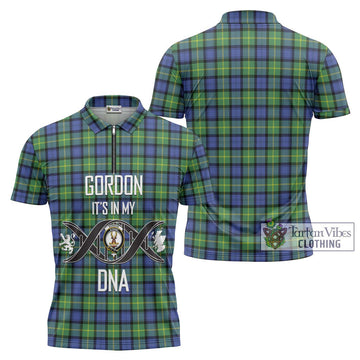 Gordon Old Ancient Tartan Zipper Polo Shirt with Family Crest DNA In Me Style