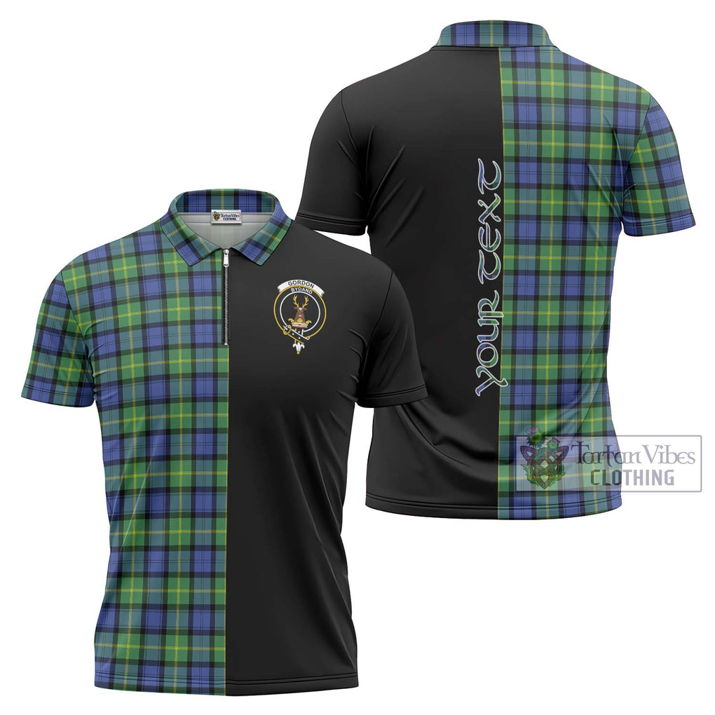 Gordon Old Ancient Tartan Zipper Polo Shirt with Family Crest and Half Of Me Style Unisex - Tartanvibesclothing Shop