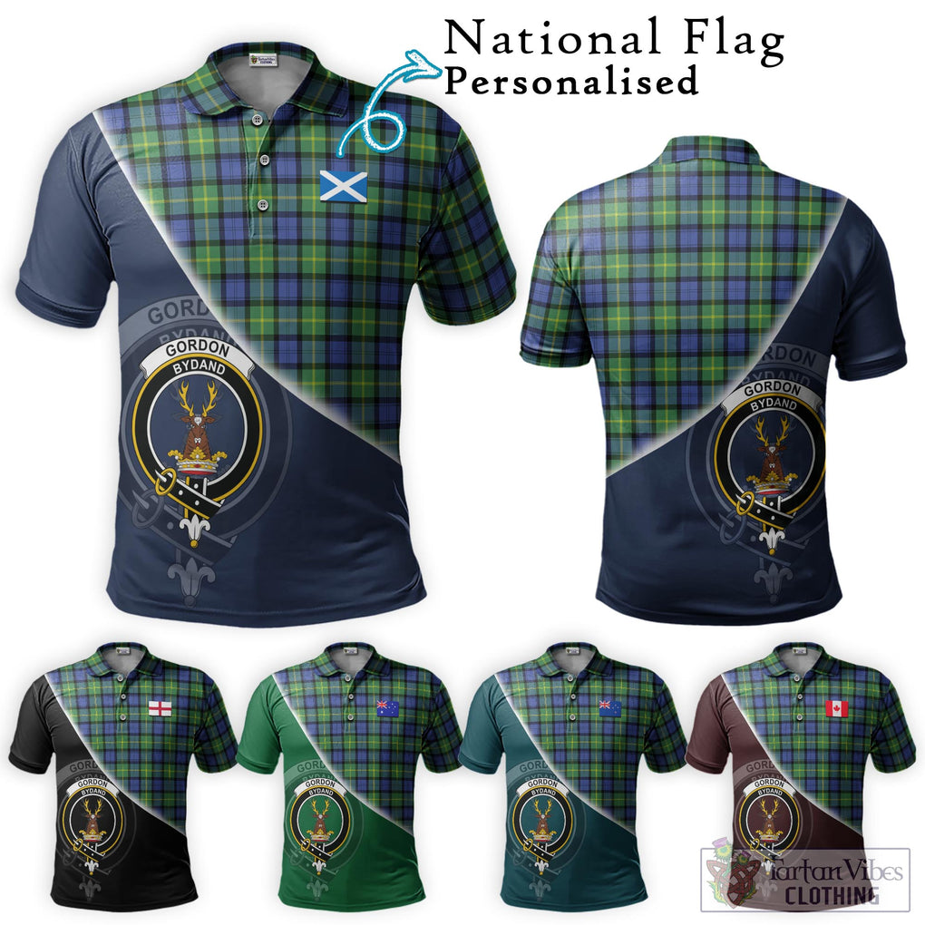 Gordon Old Ancient Tartan Polo Shirt with Personalised National Flag and Family Crest Half Style Maroon - Tartanvibesclothing Shop