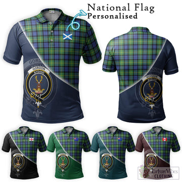 Gordon Old Ancient Tartan Polo Shirt with Personalised National Flag and Family Crest Half Style