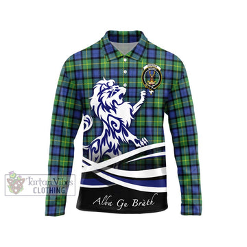 Gordon Old Ancient Tartan Long Sleeve Polo Shirt with Alba Gu Brath Regal Lion Emblem