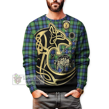 Gordon Old Ancient Tartan Sweatshirt with Family Crest Celtic Wolf Style