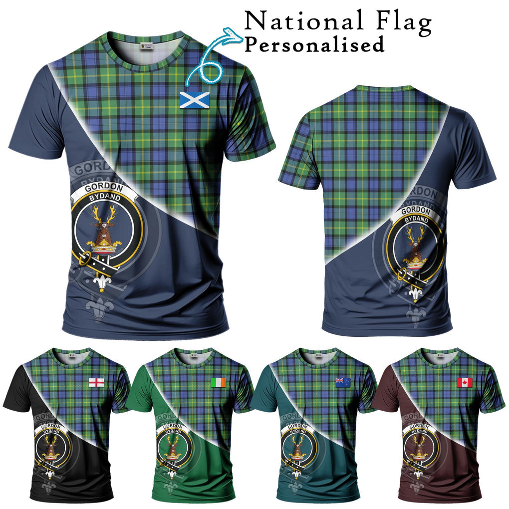 Gordon Old Ancient Tartan T-Shirt with Personalised National Flag and Family Crest Half Style Kid's Shirt - Tartanvibesclothing Shop