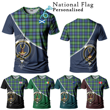 Gordon Old Ancient Tartan T-Shirt with Personalised National Flag and Family Crest Half Style