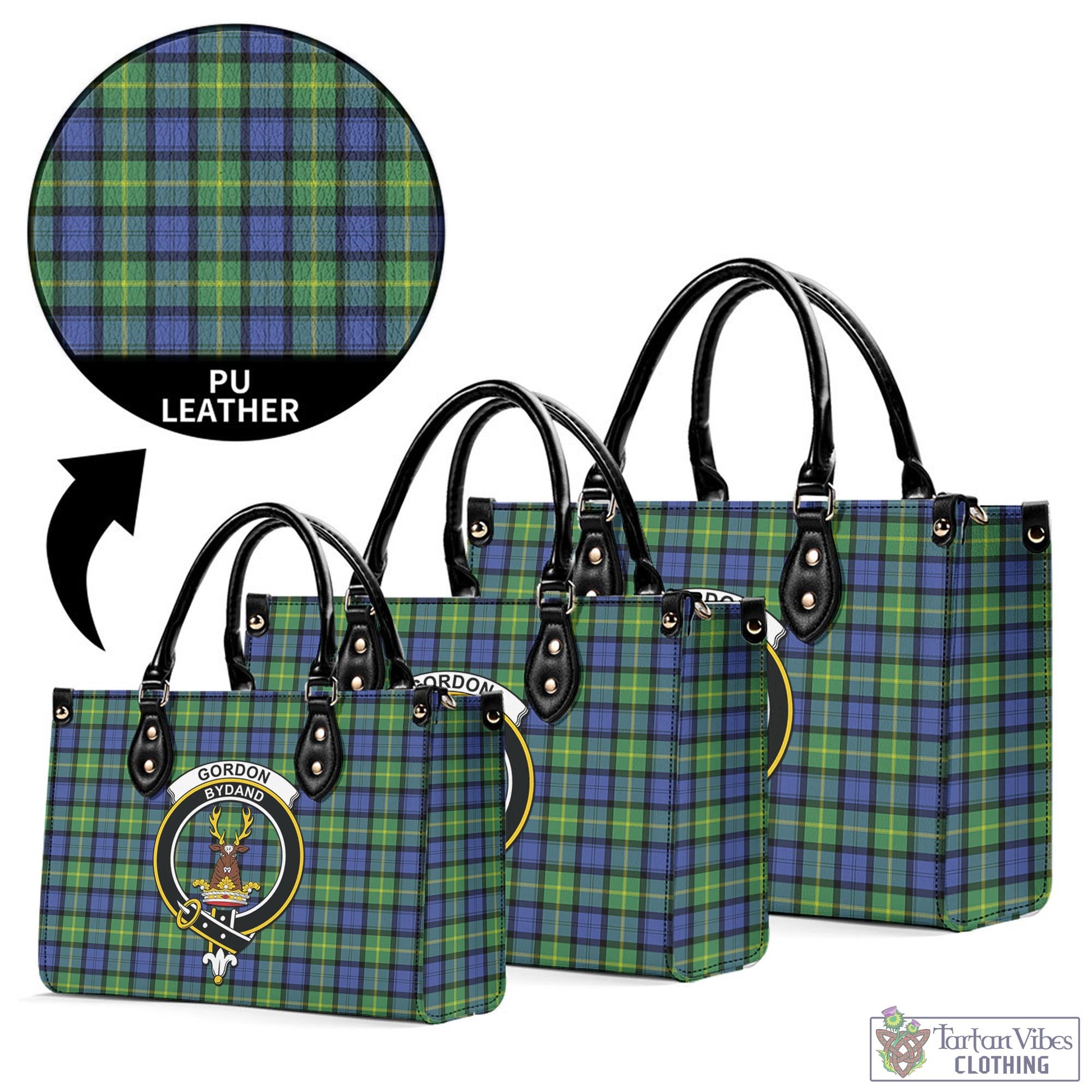 Tartan Vibes Clothing Gordon Old Ancient Tartan Luxury Leather Handbags with Family Crest