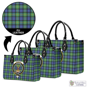 Gordon Old Ancient Tartan Luxury Leather Handbags with Family Crest