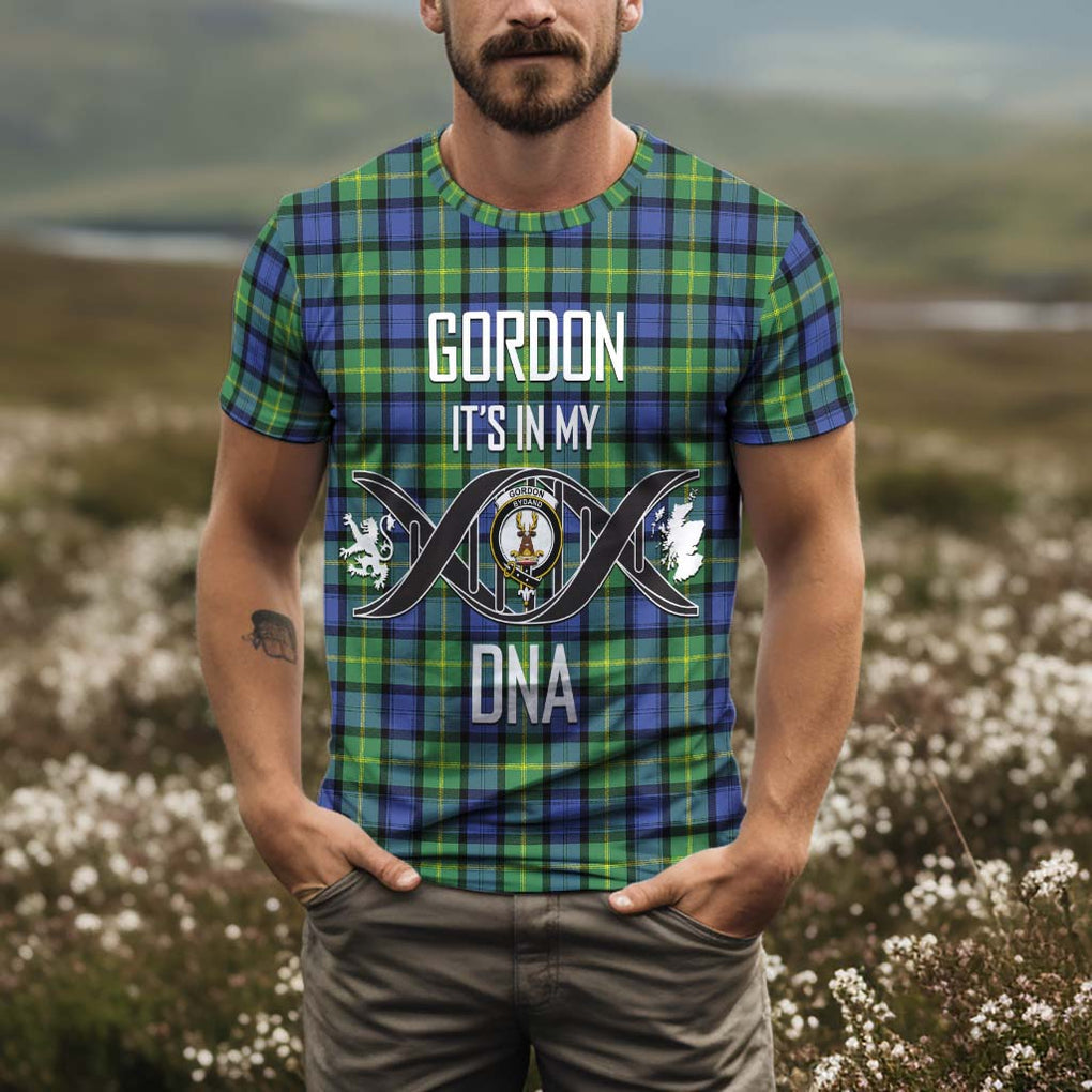 Gordon Old Ancient Tartan T-Shirt with Family Crest DNA In Me Style Kid's Shirt - Tartan Vibes Clothing