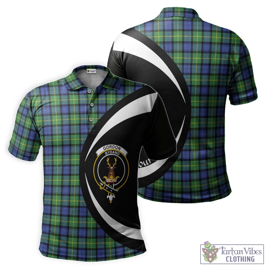 Tartan Vibes Clothing Gordon Old Ancient Tartan Men's Polo Shirt with Family Crest Circle Style