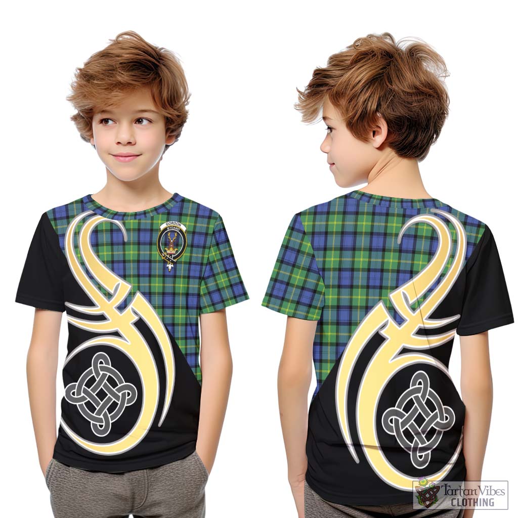 Gordon Old Ancient Tartan Kid T-Shirt with Family Crest and Celtic Symbol Style Youth XL Size14 - Tartan Vibes Clothing