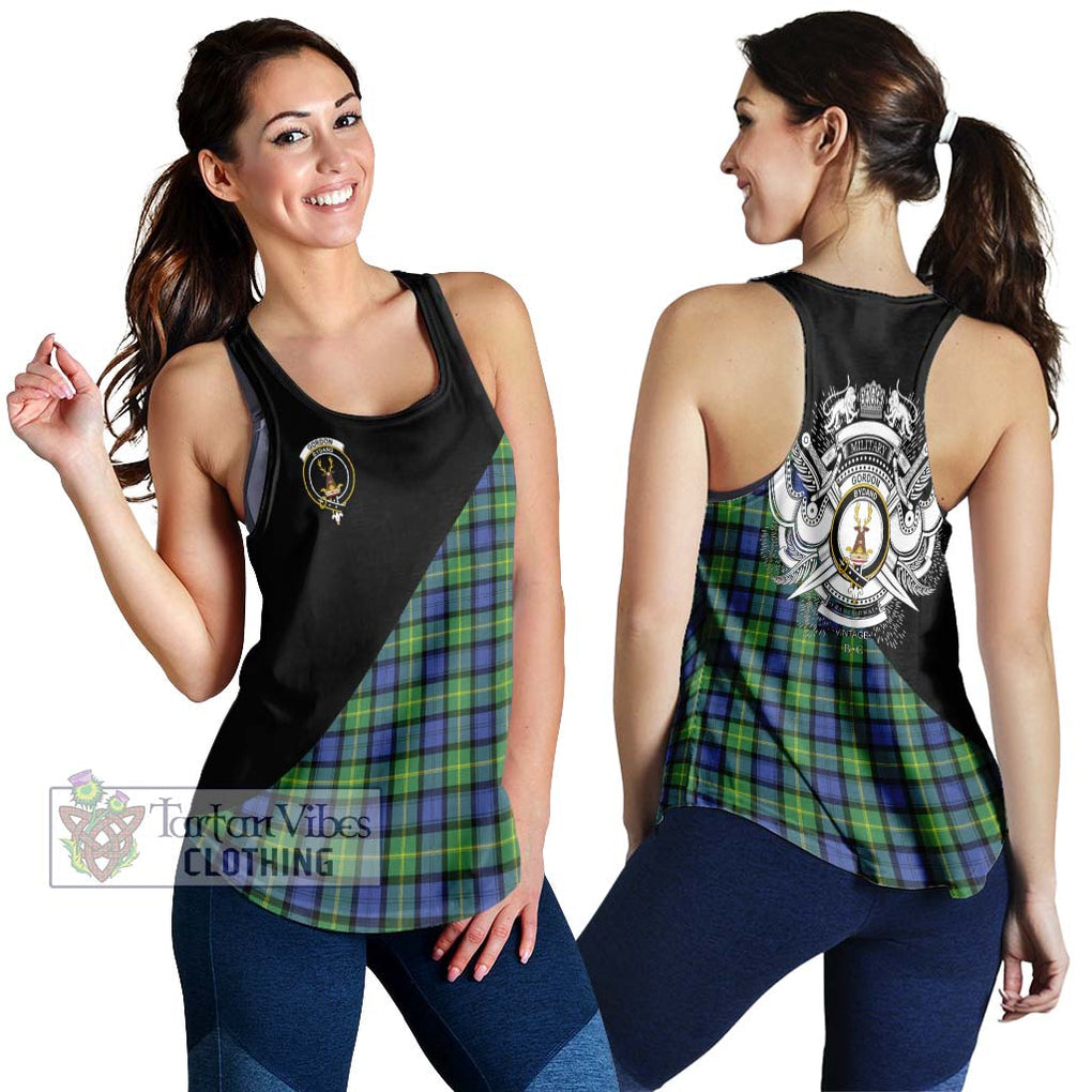 Gordon Old Ancient Tartan Women's Racerback Tanks with Family Crest and Military Logo Style 4XL - Tartanvibesclothing Shop