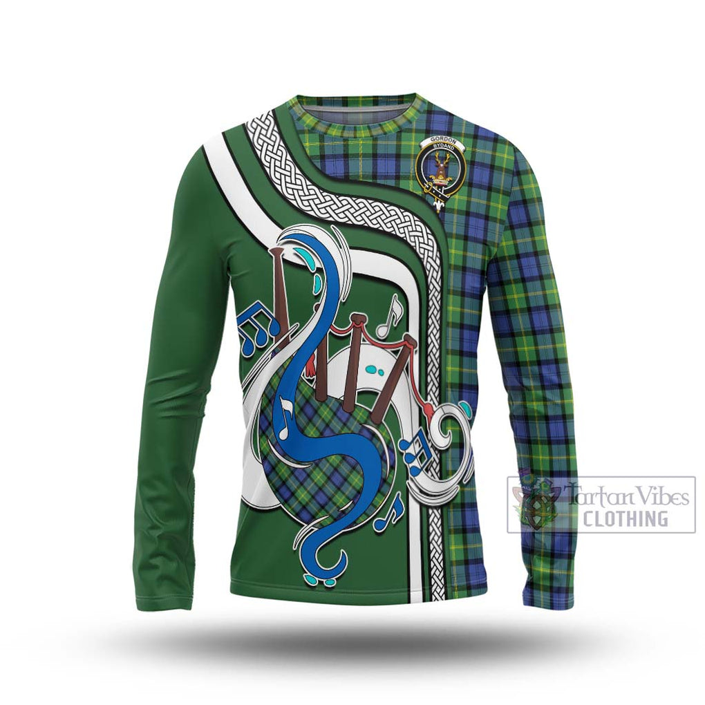 Tartan Vibes Clothing Gordon Old Ancient Tartan Long Sleeve T-Shirt with Epic Bagpipe Style