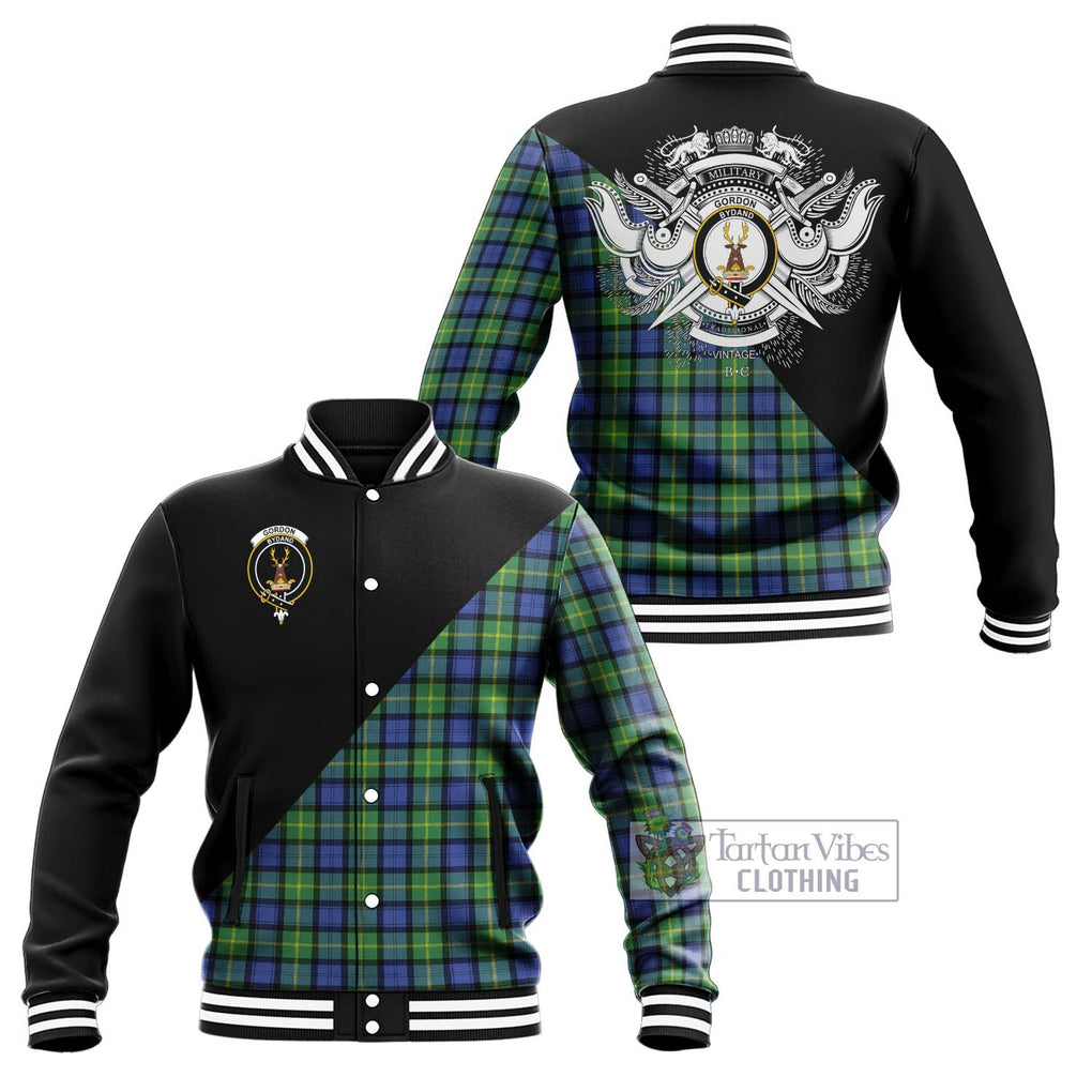 Gordon Old Ancient Tartan Baseball Jacket with Family Crest and Military Logo Style Unisex - Tartanvibesclothing Shop