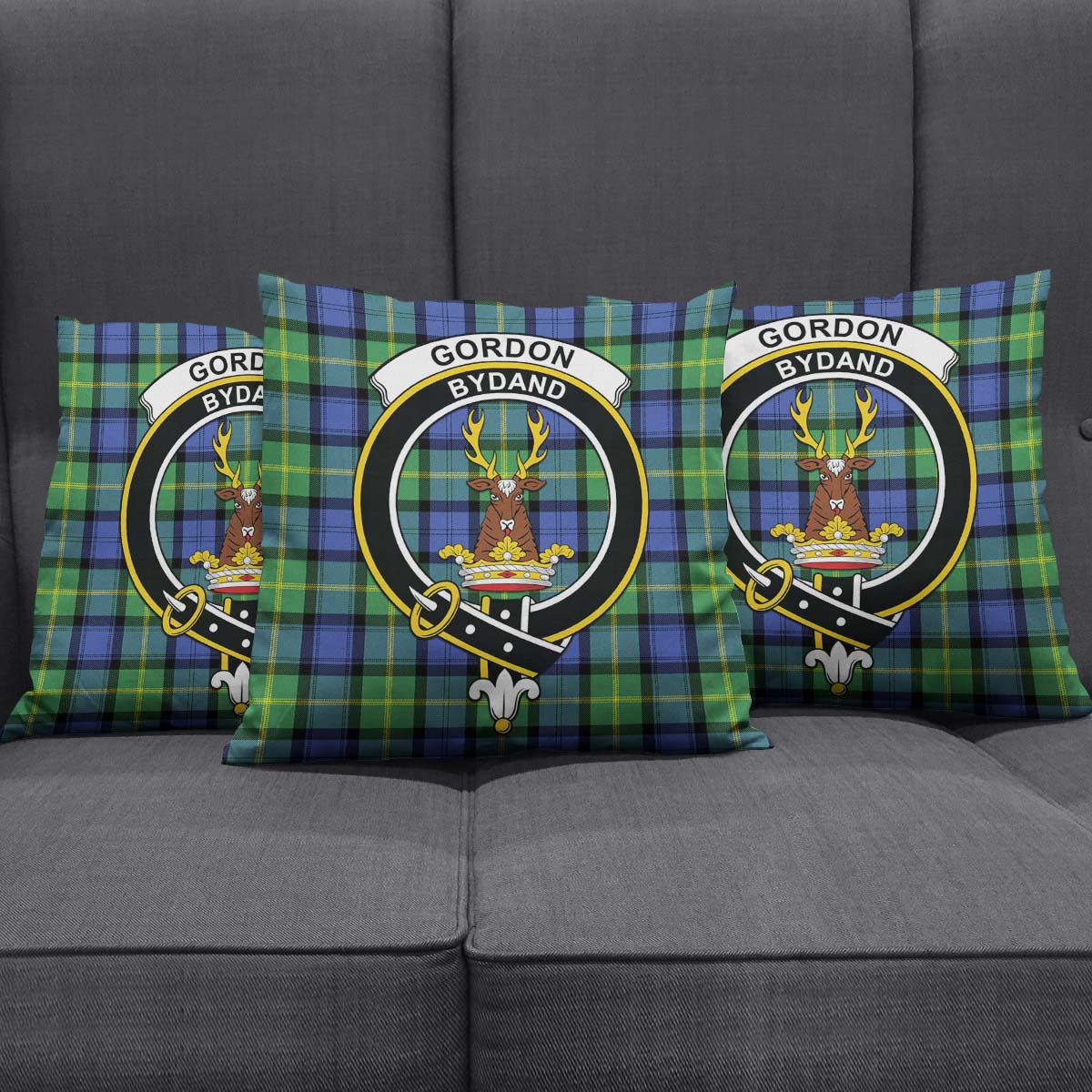 Gordon Old Ancient Tartan Pillow Cover with Family Crest Square Pillow Cover - Tartanvibesclothing