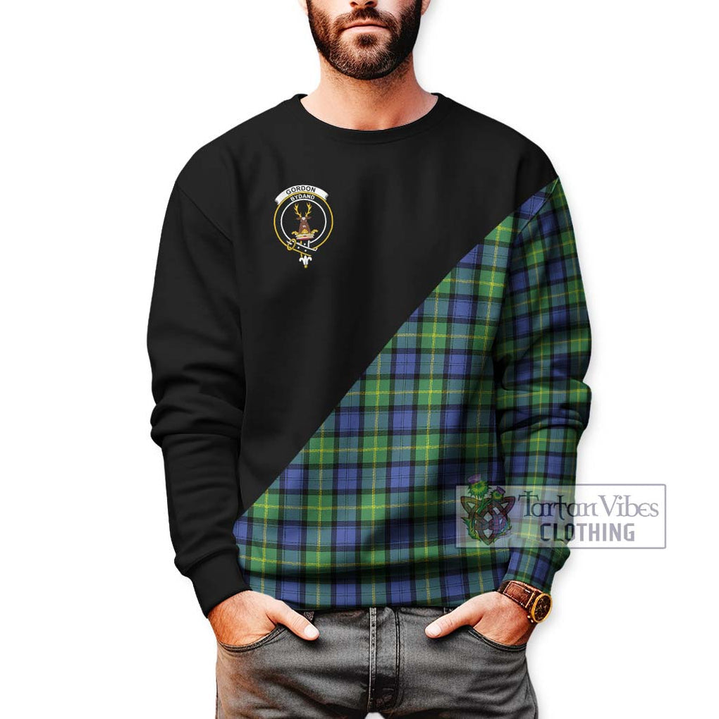 Gordon Old Ancient Tartan Sweatshirt with Family Crest and Military Logo Style Unisex - Tartanvibesclothing Shop