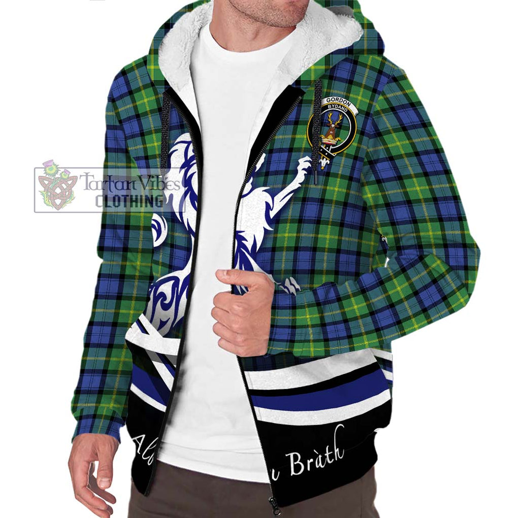 Gordon Old Ancient Tartan Sherpa Hoodie with Alba Gu Brath Regal Lion Emblem Unisex S - Tartanvibesclothing Shop